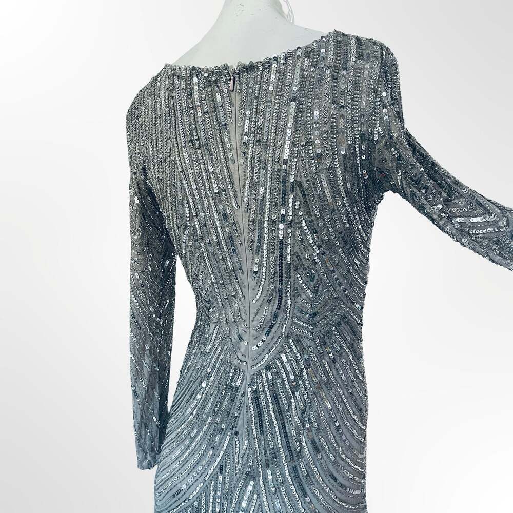 Lara 29615 Long-Sleeve Beaded Cocktail Dress in Silver - Picture 6 of 9